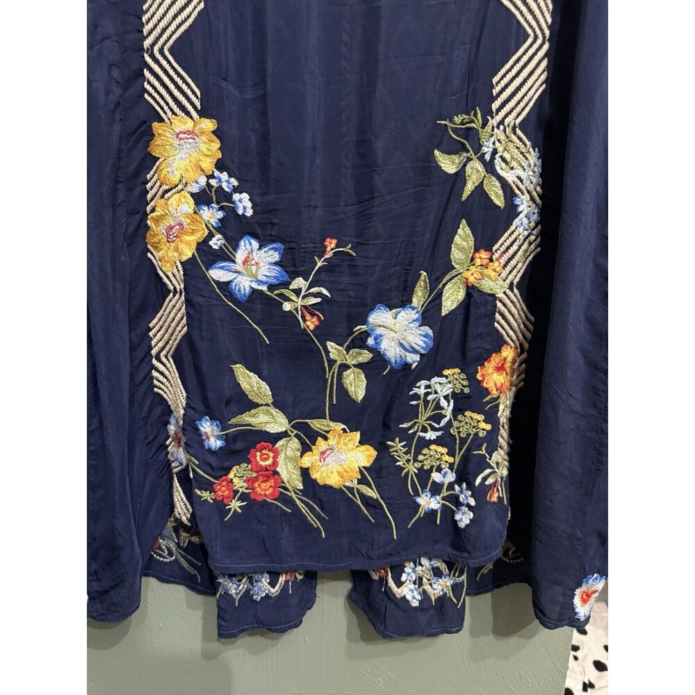 Johnny Was Luca Multi Embroidered Long Sleeve Button Front Tunic Blouse Women L - Picture 6 of 9